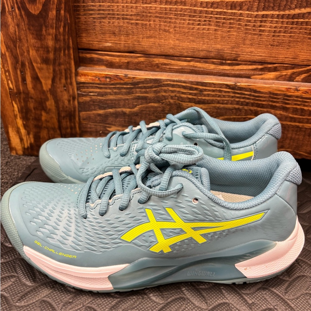 Asics Blue and Yellow Athletic Shoes with Breathable Mesh